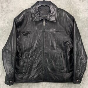 Excelled Men's Leather Biker Jacket Sz L Black Long Sleeve Full Zip